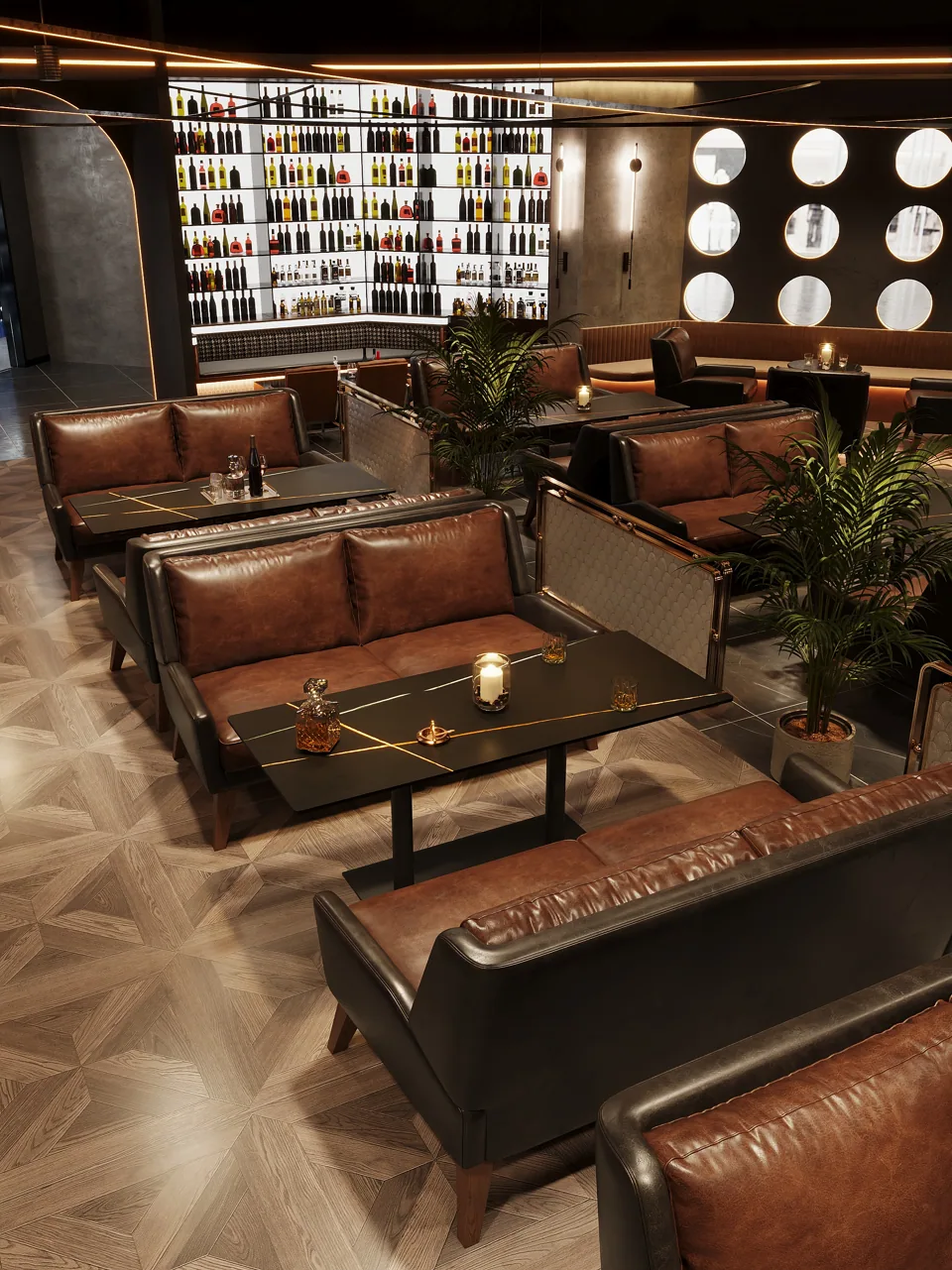 Cognac Oil-Wax Lounge Booth Set