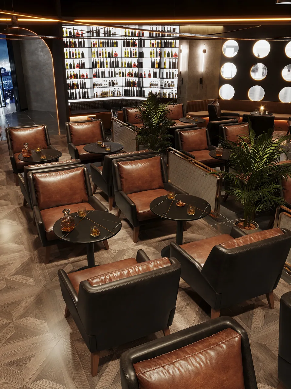 Cognac Oil-Wax Lounge Booth Set view 2