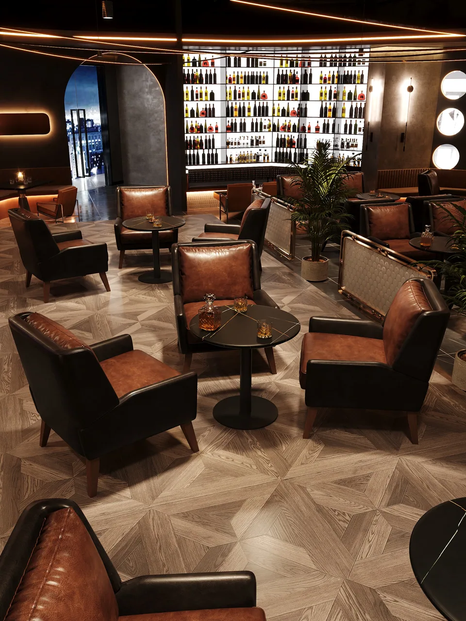 Cognac Oil-Wax Lounge Booth Set view 3