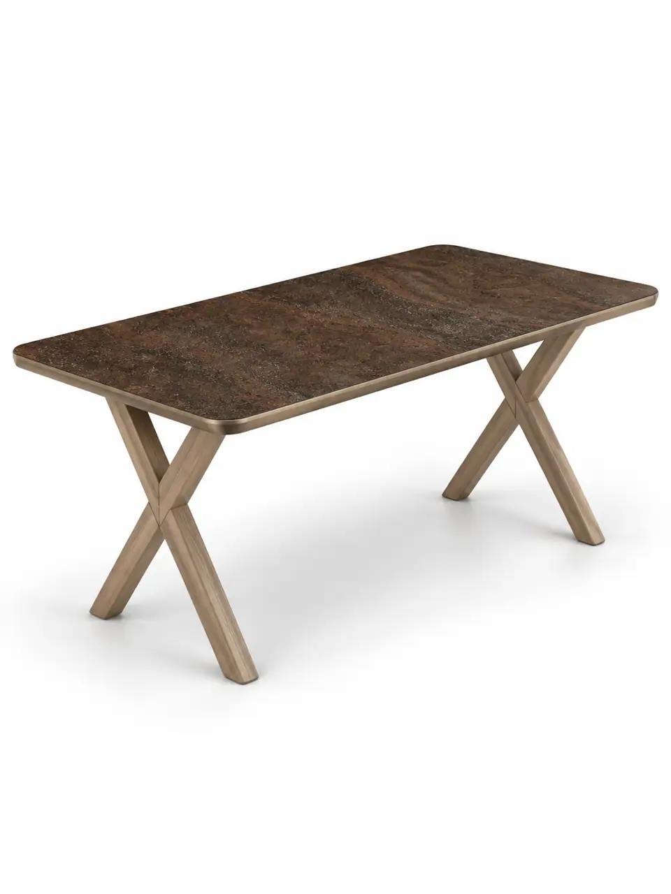 Tobacco-Brown Cross-Trestle Table